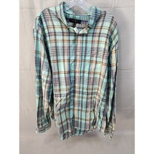 Aeropostale Mens XL Plaid Button Down Shirt Mint Green Long Sleeve Cotton NEW